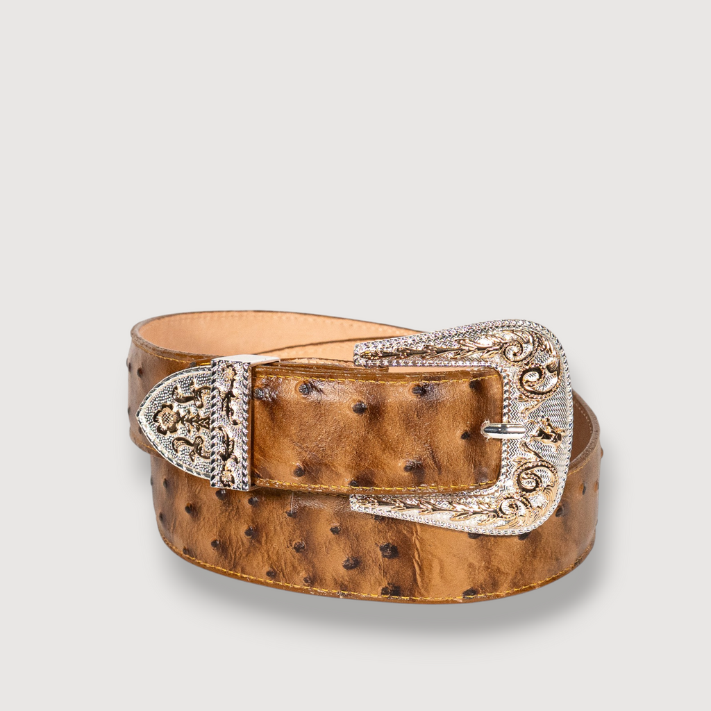 Cinto Avestruz Miel Grabado